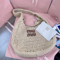 Miu Miu Raffia-effect woven hobo bag