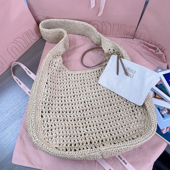 Replica Miu Miu Raffia effect woven hobo bag - 1:1 AAA Quality
