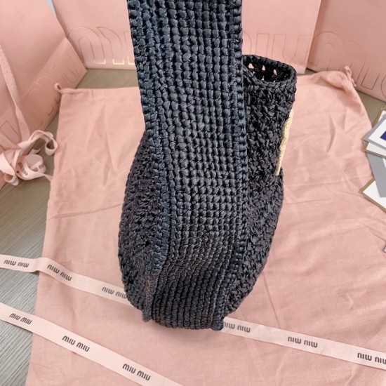 Replica Miu Miu Raffia effect woven hobo bag  in black - 1:1 AAA Quality