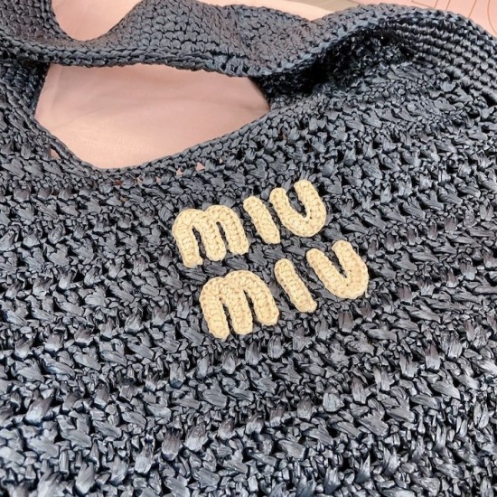 Replica Miu Miu Raffia effect woven hobo bag  in black - 1:1 AAA Quality