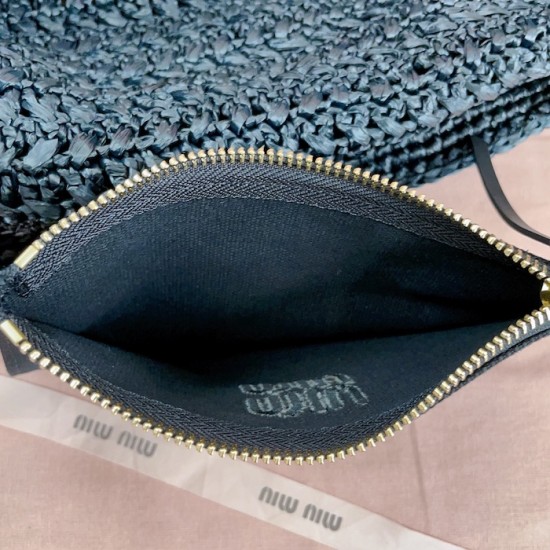 Replica Miu Miu Raffia effect woven hobo bag  in black - 1:1 AAA Quality