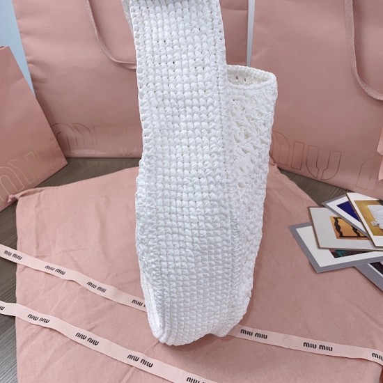 Replica Miu Miu Raffia effect woven hobo bag  in white - 1:1 AAA Quality