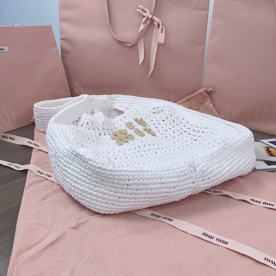 Replica Miu Miu Raffia effect woven hobo bag  in white - 1:1 AAA Quality