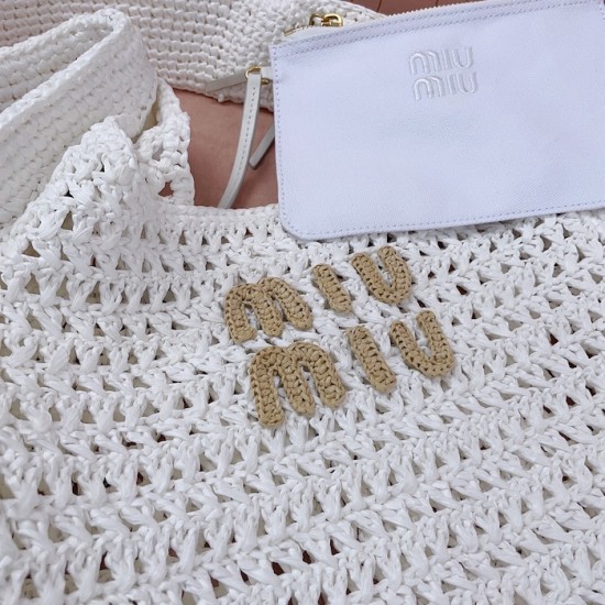 Replica Miu Miu Raffia effect woven hobo bag  in white - 1:1 AAA Quality
