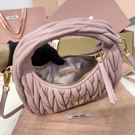 Replica Miu Miu Pink Wander hobo bag - perfect clone with triangle logo