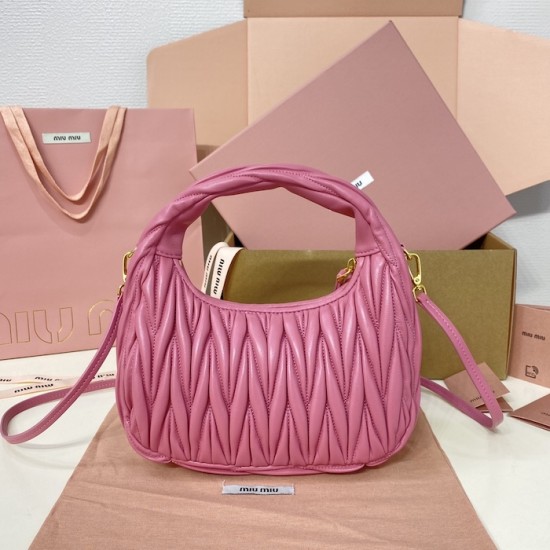 Replica Miu Miu Begonia Pink Wander hobo bag - perfect clone with triangle logo