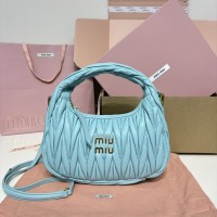 Miu Miu Wander matelassé nappa leather hobo bag Lake Blue