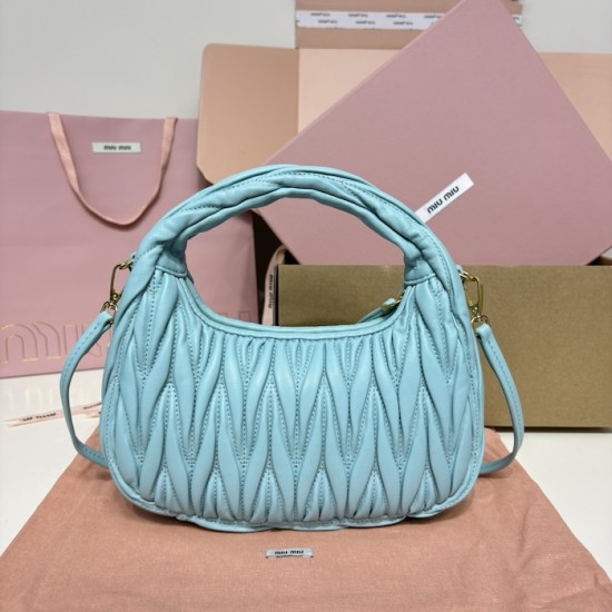 Replica Miu Miu Lake Blue Wander hobo bag - perfect clone with triangle logo