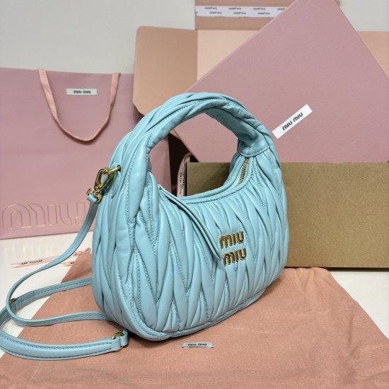 Replica Miu Miu Lake Blue Wander hobo bag - perfect clone with triangle logo