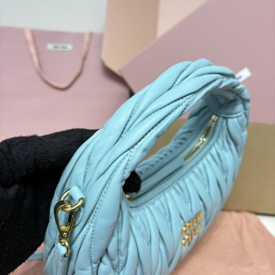 Replica Miu Miu Lake Blue Wander hobo bag - perfect clone with triangle logo