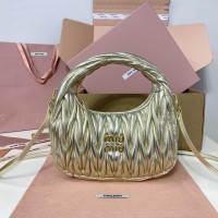 Miu Miu Wander matelassé nappa leather hobo bag Pyrite