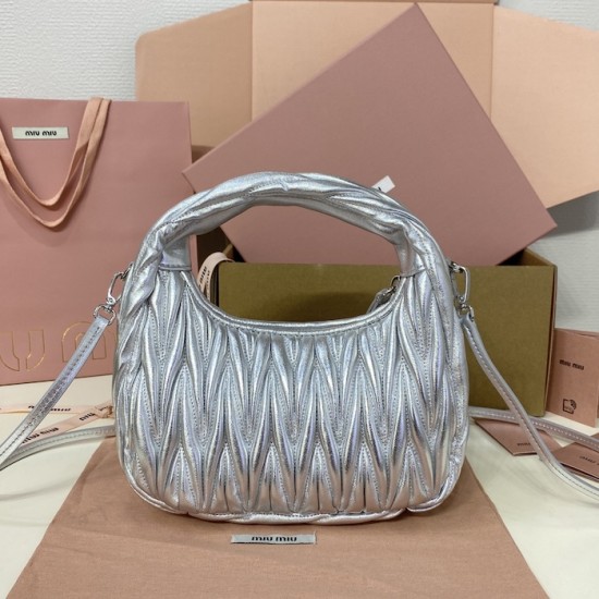 Replica Miu Miu Silver Wander hobo bag - perfect clone with triangle logo