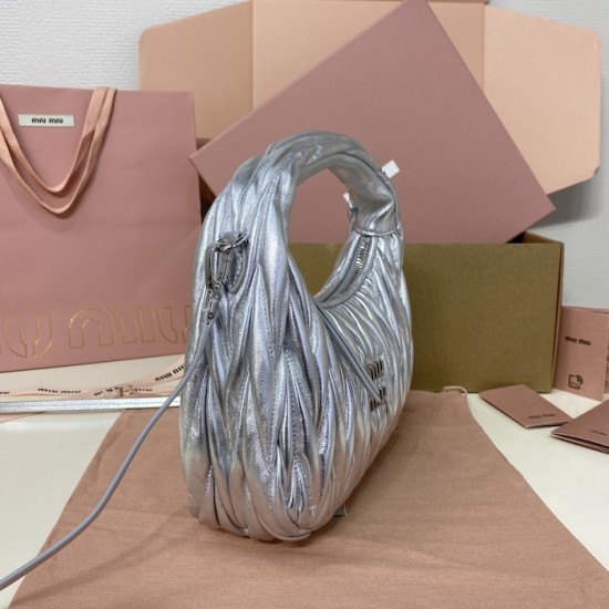 Replica Miu Miu Silver Wander hobo bag - perfect clone with triangle logo