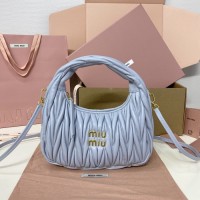 Miu Miu Wander matelassé nappa leather hobo bag Powder Blue