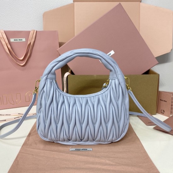 Replica Miu Miu Blue Wander hobo bag - perfect clone with triangle logo