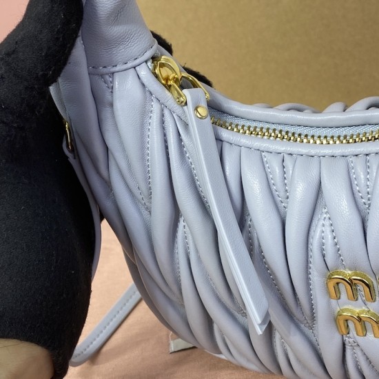 Replica Miu Miu Blue Wander hobo bag - perfect clone with triangle logo