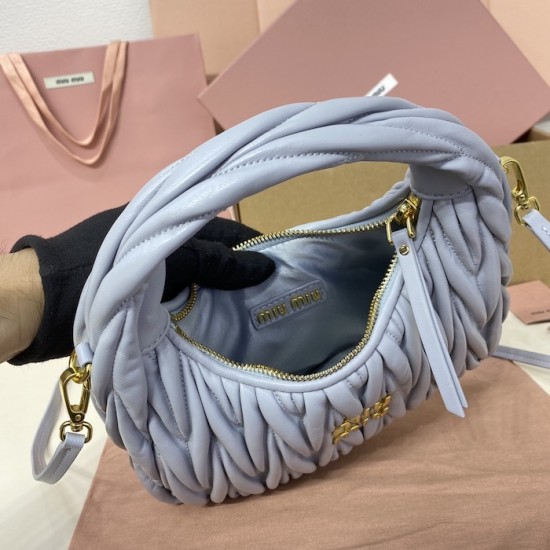 Replica Miu Miu Blue Wander hobo bag - perfect clone with triangle logo