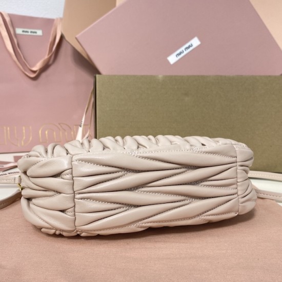 AAA Fake Miu Miu Powder Pink Wander Hobo | miumiureplica.com Replica Miu Miu Powder Pink Wander hobo bag - perfect clone with triangle logo