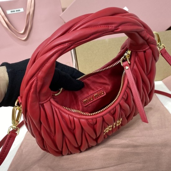 AAA Fake Miu Miu Red Wander Hobo | miumiureplica.com Replica Miu Miu Red Wander hobo bag - perfect clone with triangle logo