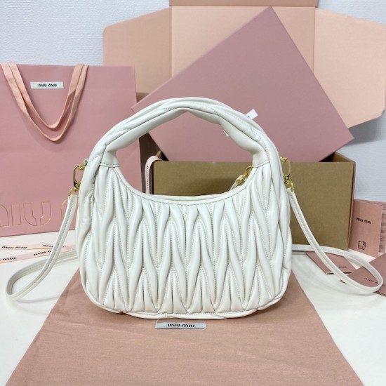 Replica Miu Miu White Wander hobo bag - perfect clone with triangle logo