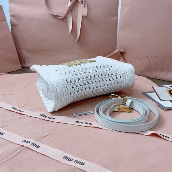 Replica Miu Miu Raffia effect woven tote bag in white - 1:1 AAA Quality