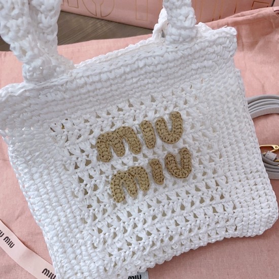 Replica Miu Miu Raffia effect woven tote bag in white - 1:1 AAA Quality