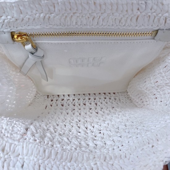 Replica Miu Miu Raffia effect woven tote bag in white - 1:1 AAA Quality