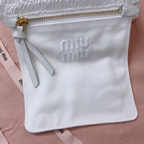 Replica Miu Miu Raffia effect woven tote bag in white - 1:1 AAA Quality