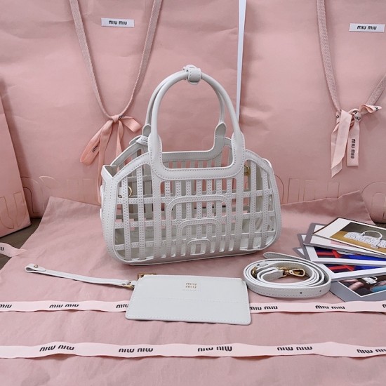 Replica Miu Miu White Leather Basket Bag Front View