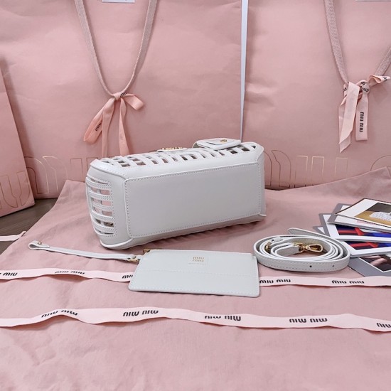 Replica Miu Miu White Leather Basket Bag Front View