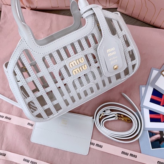 Replica Miu Miu White Leather Basket Bag Front View
