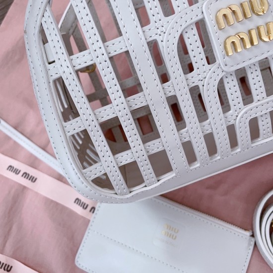 Replica Miu Miu White Leather Basket Bag Front View
