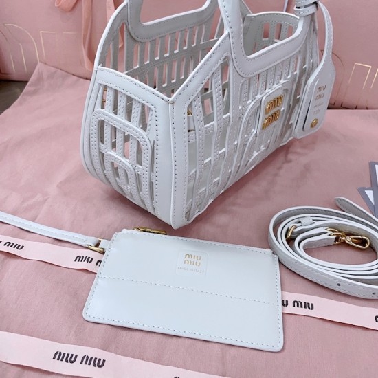 Replica Miu Miu White Leather Basket Bag Front View