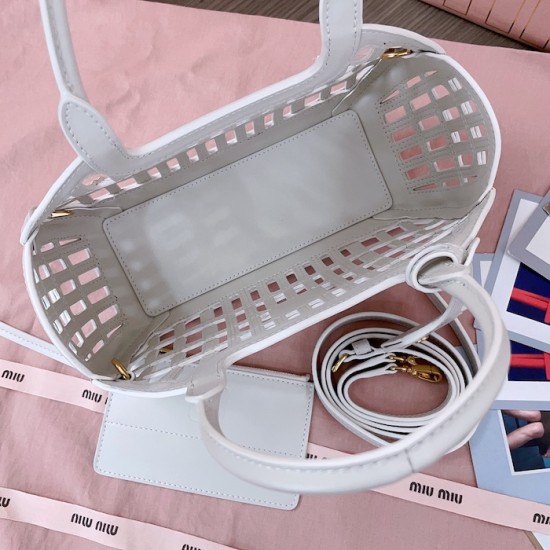 Replica Miu Miu White Leather Basket Bag Front View