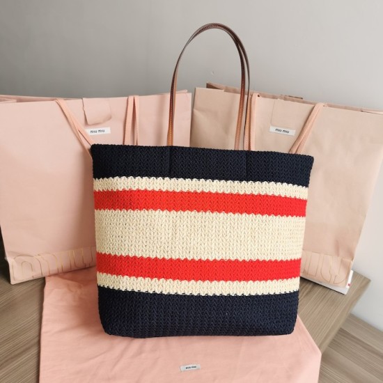 Replica Miu Miu Raffia effect woven tote bag - 1:1 Quality | miumiureplica.com Replica Miu Miu Raffia effect woven tote bag in blue - 1:1 AAA Quality