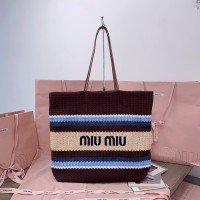 Miu Miu Natural/Brown Raffia-effect woven tote bag