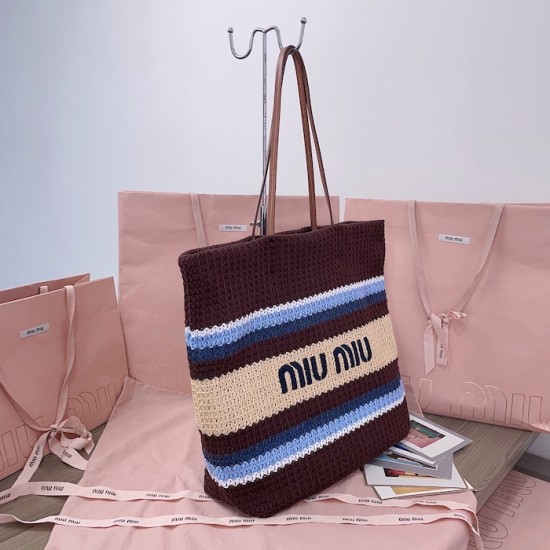 Replica Miu Miu Raffia effect woven tote bag  in Brown - 1:1 AAA Quality