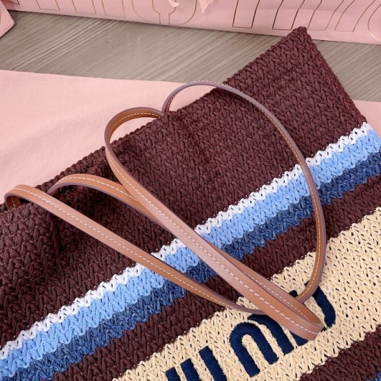 Replica Miu Miu Raffia effect woven tote bag  in Brown - 1:1 AAA Quality
