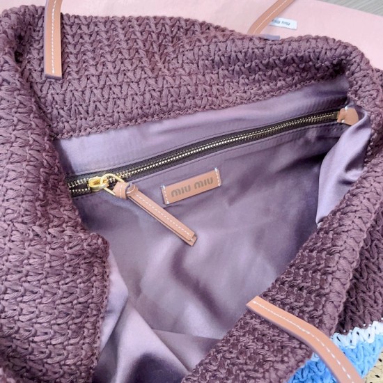 Replica Miu Miu Raffia effect woven tote bag  in Brown - 1:1 AAA Quality