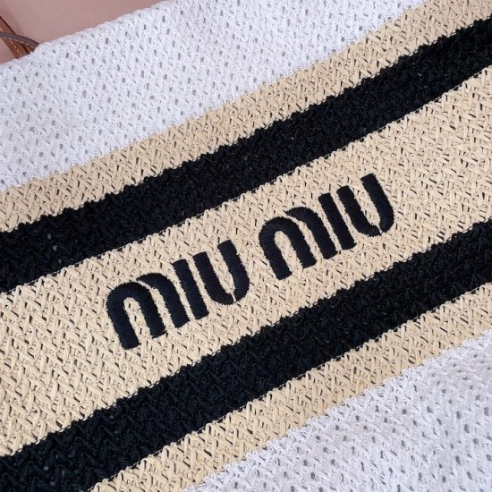 Replica Miu Miu Raffia effect woven tote bag  in White - 1:1 AAA Quality