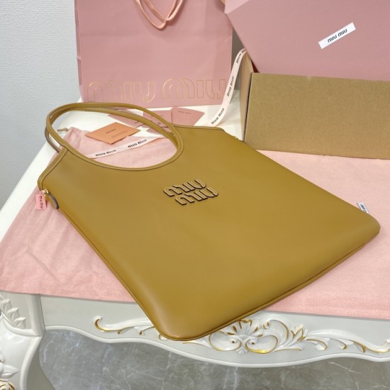 Replica Miu Miu IVY Leather Bag in Cognac