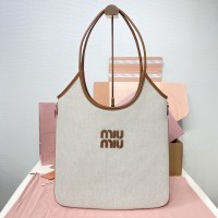 Miu Miu Beige/Brandy IVY Canvas and Leather Bag