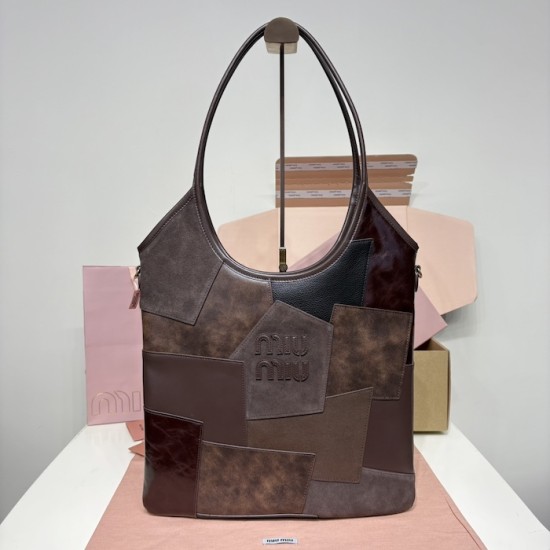 Replica Miu Miu IVY Patchwork Leather Bag in Briarwood