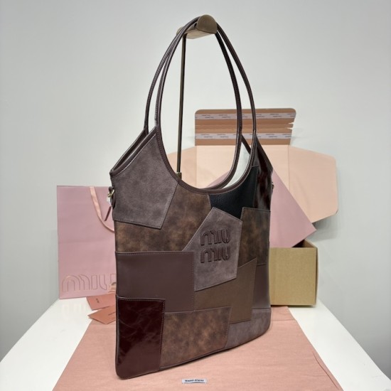 Replica Miu Miu IVY Patchwork Leather Bag in Briarwood