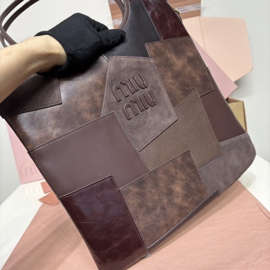 Replica Miu Miu IVY Patchwork Leather Bag in Briarwood