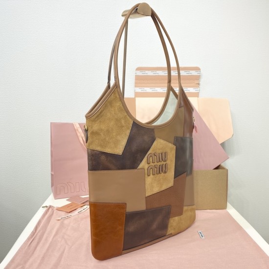 Replica Miu Miu IVY Patchwork Leather Bag in Cognac