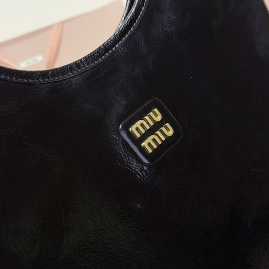 Replica Miu Miu IVY Leather Bag in Black Patent