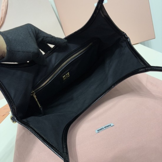 Replica Miu Miu IVY Leather Bag in Black Patent