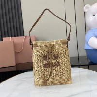 Miu Miu Beige/Cognac Woven fabric mini bag
