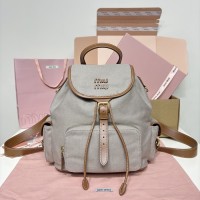 Miu Miu Aluminum/Brandy Canvas and Leather Large Backpack